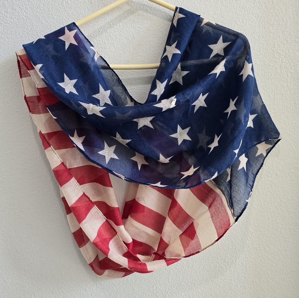 Patriotic american flag scarves 1 wrap around 1 sheer square and a freebie hat